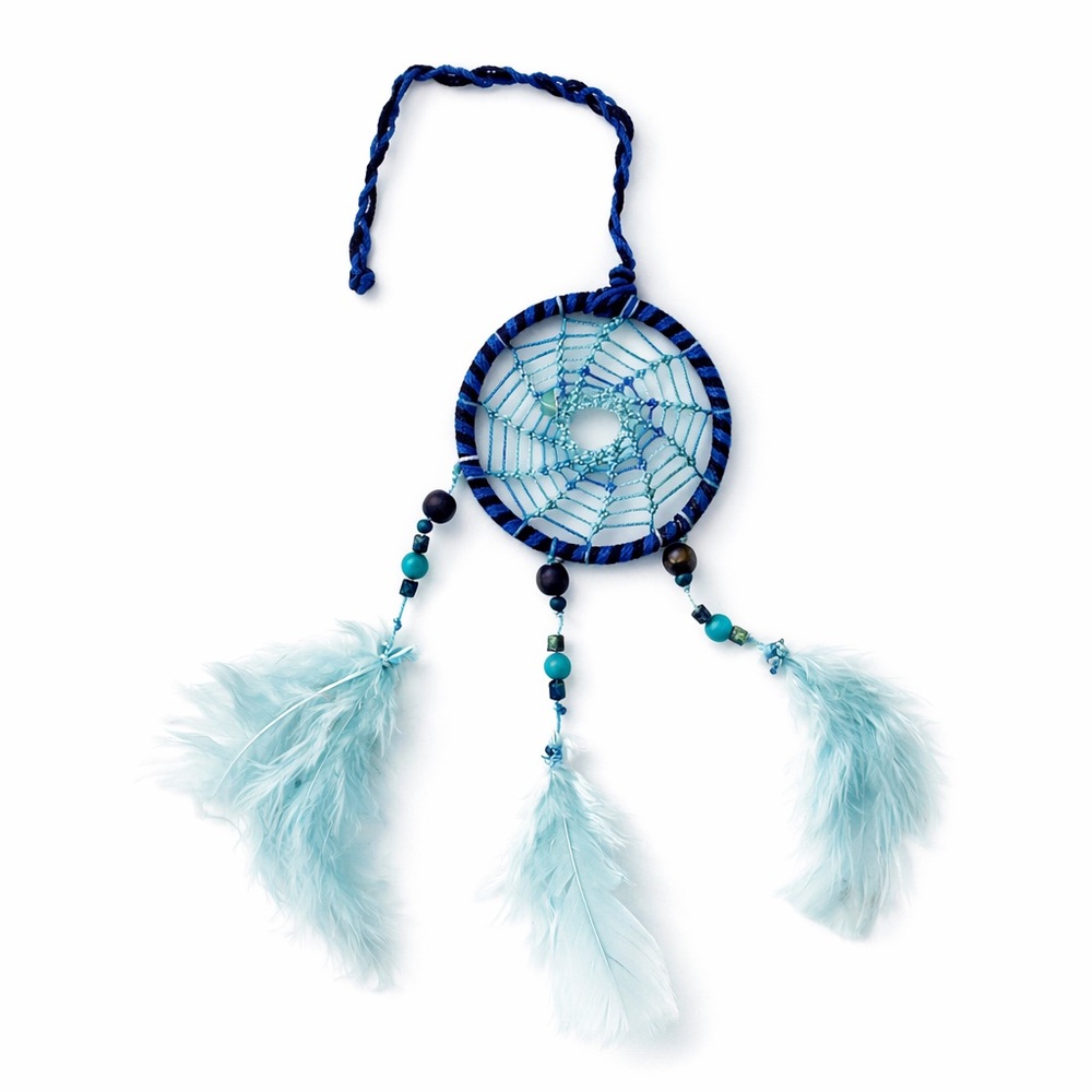 Handmade Blue Dream Catcher Boho Feather Beaded Wall Hanging Decor